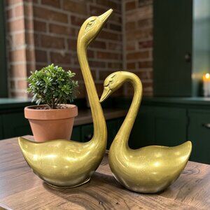 Vintage Brass Swan Figurines Set of 2 – Mid Century Brass Birds